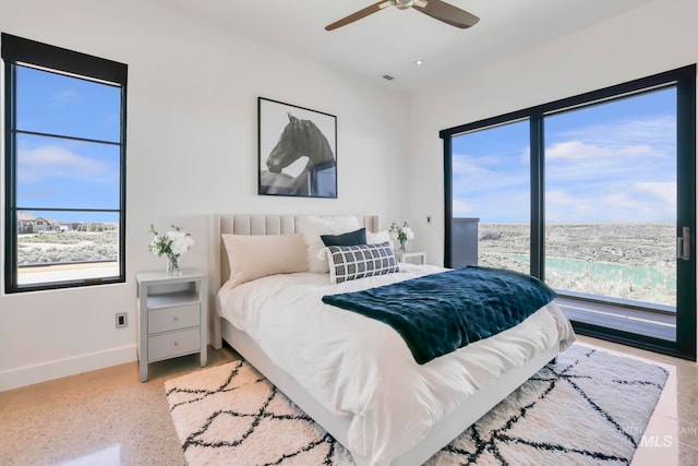 bedroom featuring ceiling fan