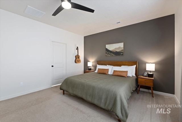 19321 Geneva Way, Caldwell, ID 83605 - carpeted bedroom featuring visible vents, baseboards, and ceiling fan