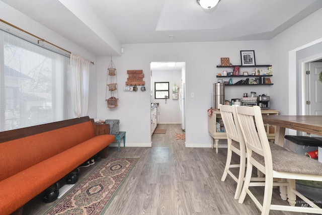 1713 Blaine St, Caldwell, ID 83605 - dining area with wood finished floors, a skylight, and baseboards