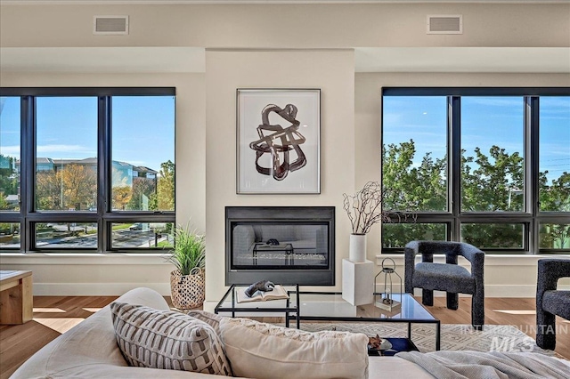 living room with hardwood / wood-style flooring