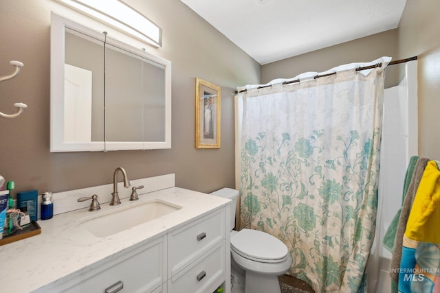 1229 N Hiltonhead Way, Eagle, ID 83616 - bathroom featuring toilet, vanity, and shower / tub combo with curtain