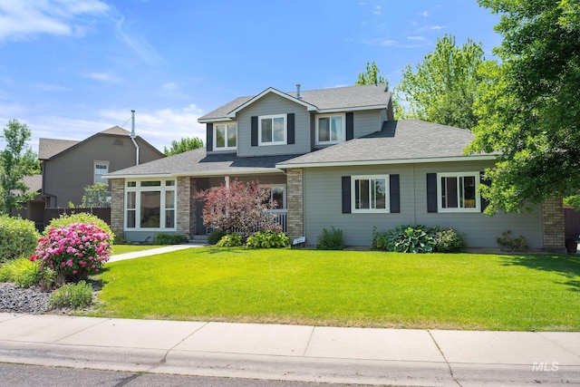1229 N Hiltonhead Way, Eagle, ID 83616 - traditional-style home featuring a front lawn, a shingled roof, and brick siding
