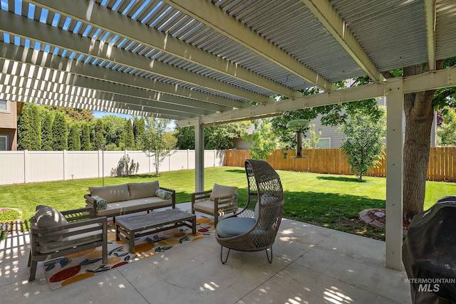 4902 N Schubert Ave, Meridian, ID 83646 - view of patio / terrace with outdoor lounge area, a pergola, and a grill