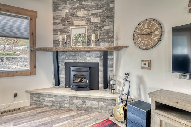 interior details featuring baseboards, wood finished floors, and visible vents