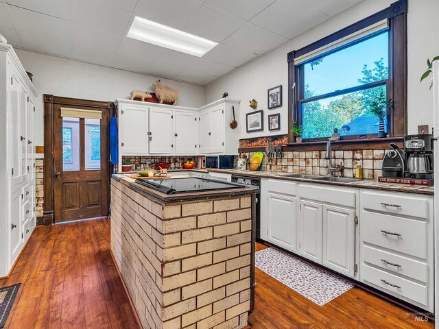 1408 N 7th St, Boise, ID 83702 - kitchen with dark wood finished floors, a sink, and white cabinets