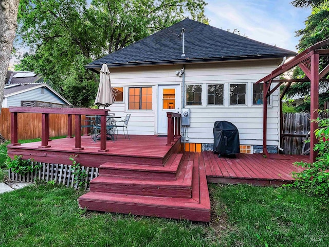 1408 N 7th St, Boise, ID 83702 - back of house with roof with shingles and a wooden deck