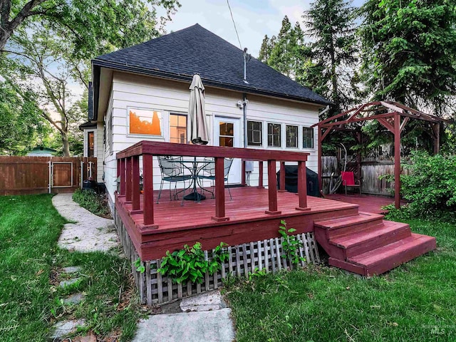 1408 N 7th St, Boise, ID 83702 - rear view of house featuring a wooden deck and a shingled roof