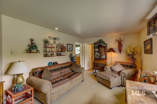 living room with light colored carpet