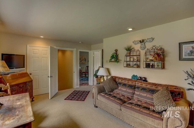 living room with light colored carpet