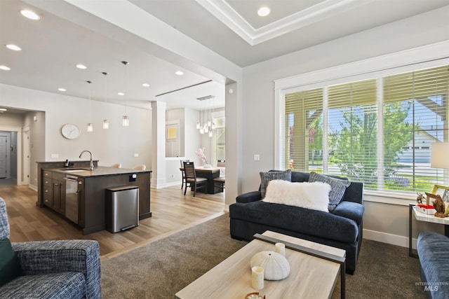 6164 N Winward Ln, Meridian, ID 83646 - living area featuring wood finished floors, recessed lighting, baseboards, and a chandelier