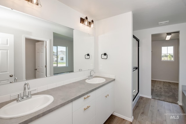 bathroom featuring hardwood / wood-style flooring and vanity