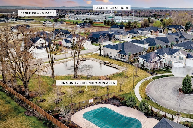 aerial view with a residential view