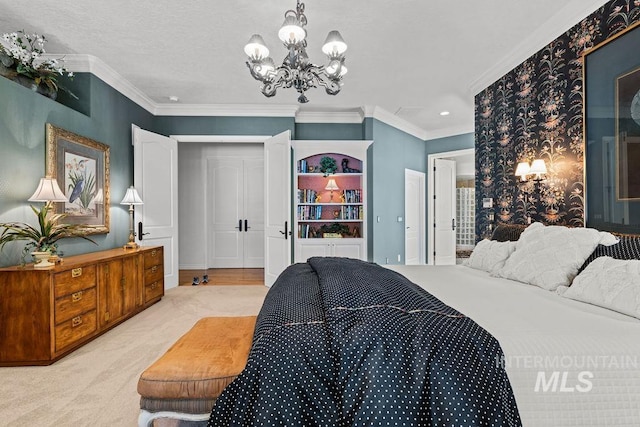 4119 N Park Ln, Eagle, ID 83616 - bedroom with a chandelier, ornamental molding, light carpet, and recessed lighting