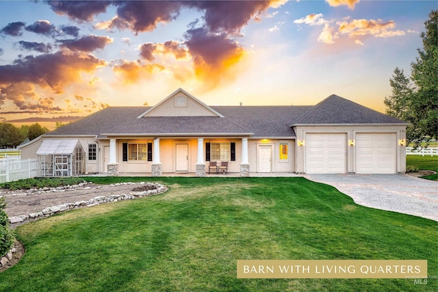 4119 N Park Ln, Eagle, ID 83616 - view of front of house featuring a porch, a garage, driveway, a shingled roof, and stucco siding