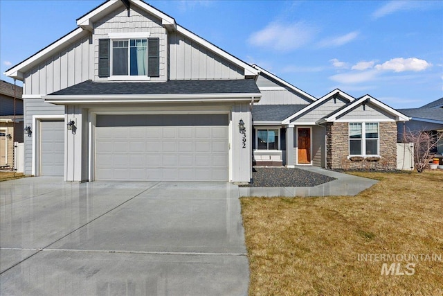 craftsman-style house featuring driveway, a garage, and board and batten siding