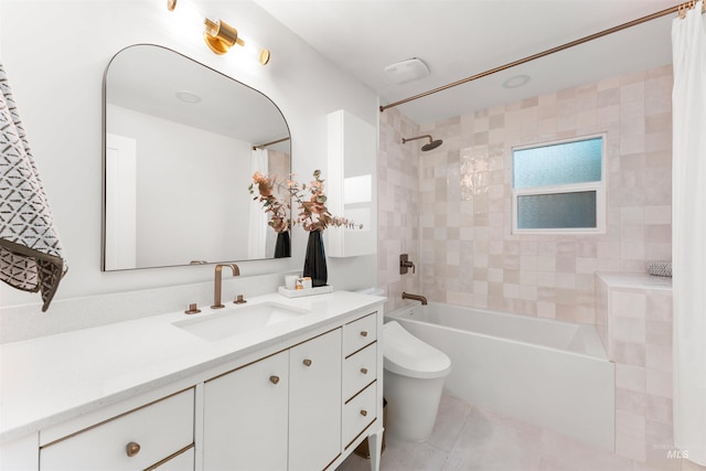 1600 E Victory Rd, Boise, ID 83706 - full bath with toilet, vanity, shower / bathtub combination with curtain, and tile patterned floors