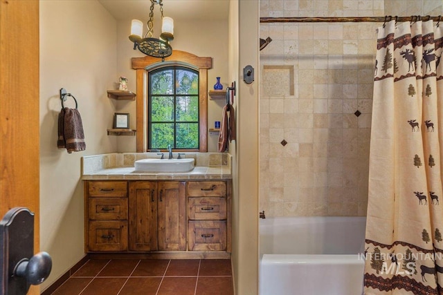 370 Blackhawk Lake Dr, Mccall, ID 83638 - bathroom featuring tile patterned flooring, vanity, and shower / bath combination with curtain