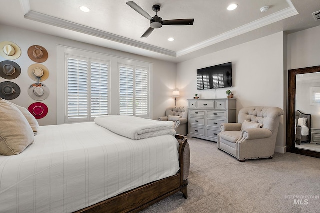 2245 N Burnam Ave, Star, ID 83669 - bedroom with visible vents, ornamental molding, a raised ceiling, and light carpet