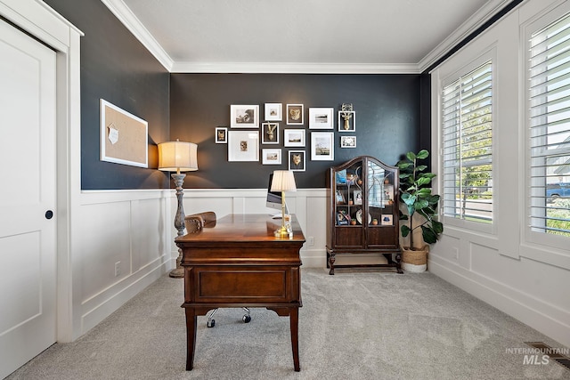 2245 N Burnam Ave, Star, ID 83669 - office with crown molding, carpet flooring, and a decorative wall