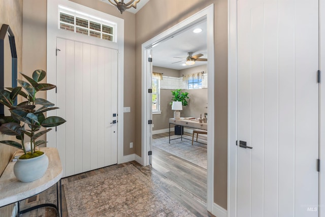 1747 N Tuscolano Ave, Eagle, ID 83616 - entryway with wood finished floors and a ceiling fan