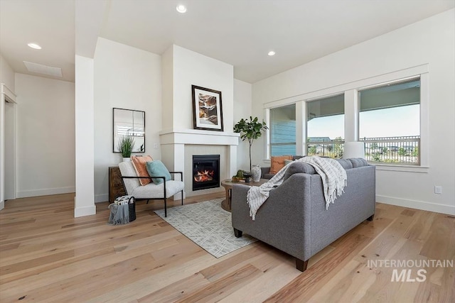 living room with light hardwood / wood-style floors