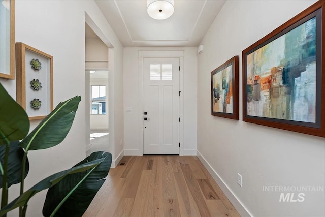 foyer with light wood-type flooring