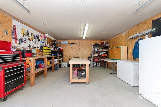22924 Fargo Rd, Parma, ID 83660 - basement with a workshop area and fridge
