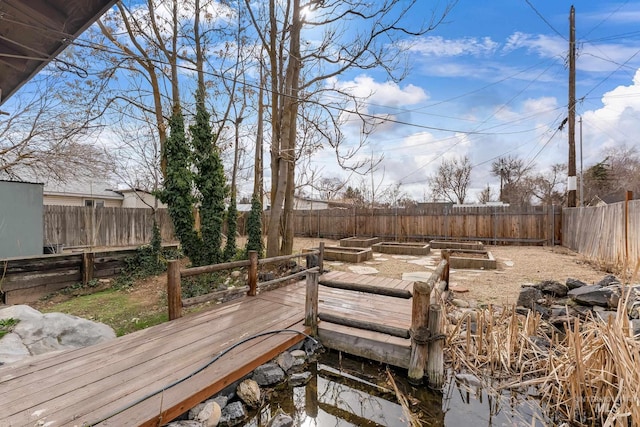 deck with a fenced backyard