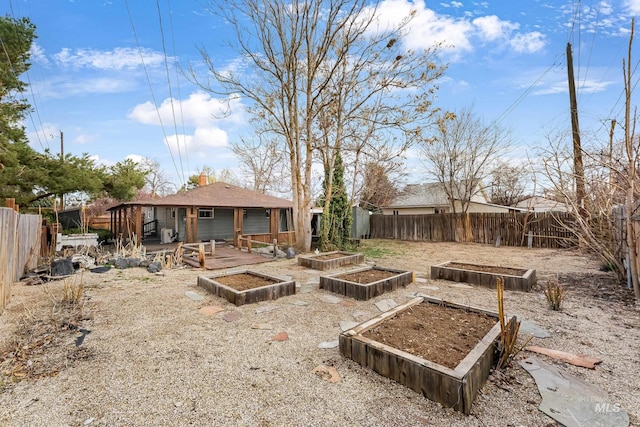 view of yard featuring a fenced backyard and a garden