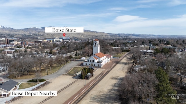 birds eye view of property with a mountain view