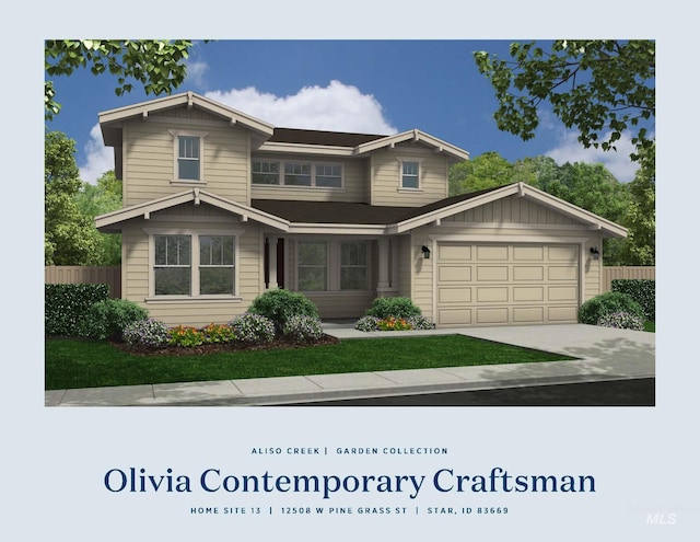 view of front of house featuring a garage, concrete driveway, and fence