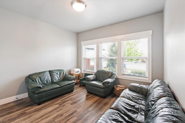 living room featuring baseboards and wood finished floors