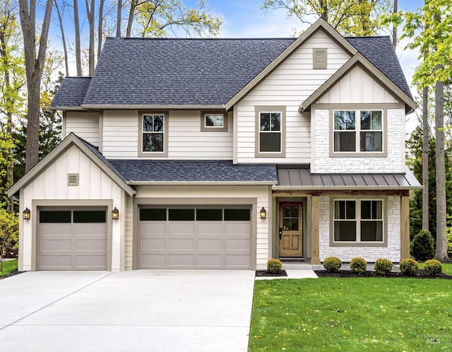 2228 N Palaestra Ave, Eagle, ID 83616 - view of front of property featuring board and batten siding, a shingled roof, concrete driveway, a front yard, and an attached garage
