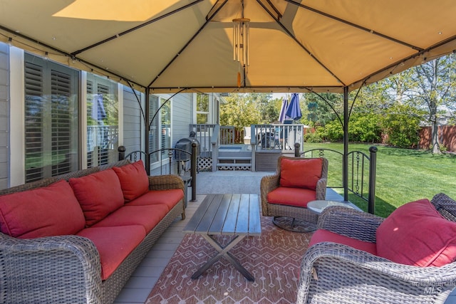 view of patio / terrace featuring a gazebo and an outdoor living space