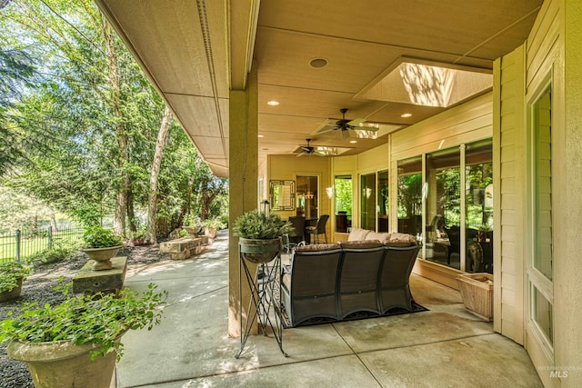 705 N Cobblestone Way, Eagle, ID 83616 - view of patio / terrace featuring an outdoor living space and a ceiling fan