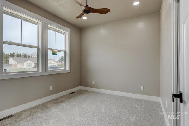 1113 W Blaine Ave, Nampa, ID 83651 - carpeted spare room featuring recessed lighting, visible vents, baseboards, and a ceiling fan