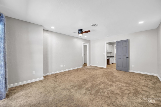 790 Academic Dr, Twin Falls, ID 83301 - empty room with a ceiling fan, visible vents, recessed lighting, light carpet, and baseboards