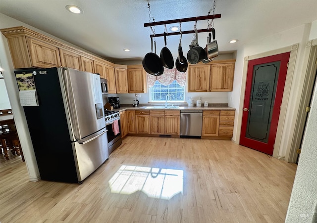 1223 Forest Rd, Winchester, ID 83555 - kitchen featuring stainless steel appliances, light wood-type flooring, a sink, light countertops, and recessed lighting