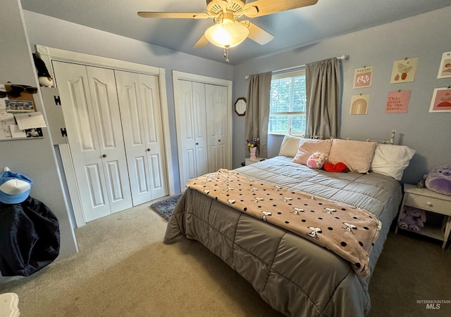 1223 Forest Rd, Winchester, ID 83555 - bedroom with carpet flooring, multiple closets, and a ceiling fan