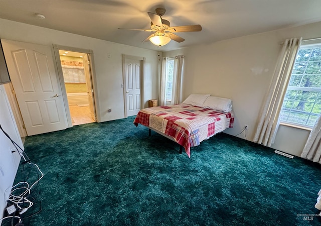 1223 Forest Rd, Winchester, ID 83555 - carpeted bedroom with ceiling fan and ensuite bath