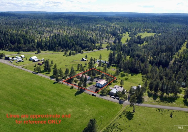 1223 Forest Rd, Winchester, ID 83555 - aerial view of property and surrounding area with a heavily wooded area and property boundaries highlighted