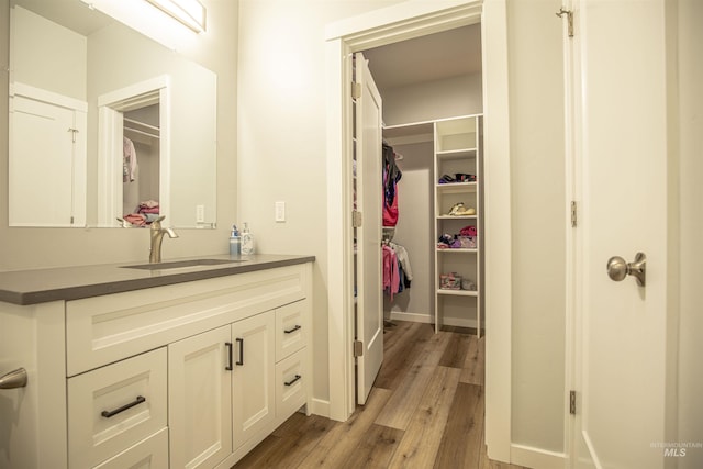 bathroom featuring vanity and hardwood / wood-style floors