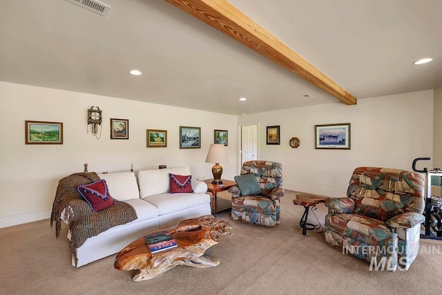 2510 Price Valley Rd, New Meadows, ID 83654 - carpeted living area with recessed lighting, beamed ceiling, and baseboards