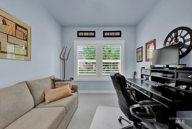 view of carpeted office space