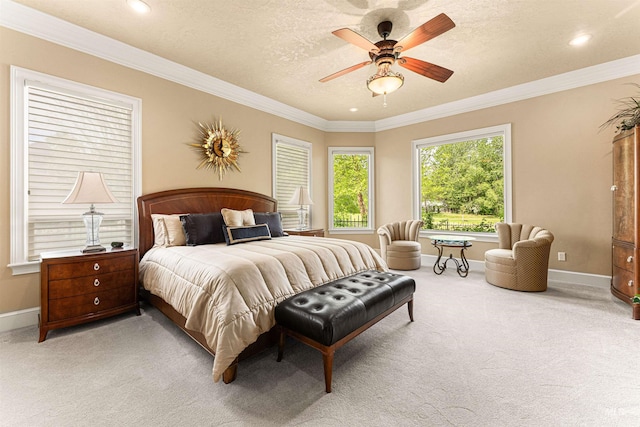1137 N Cobblestone Way, Eagle, ID 83616 - bedroom with carpet floors, baseboards, ornamental molding, recessed lighting, and a ceiling fan