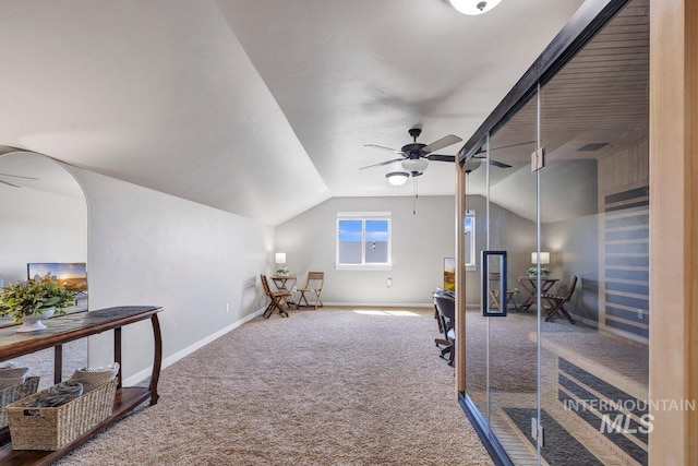633 Reese Rd, Twin Falls, ID 83301 - exercise area featuring carpet floors, a ceiling fan, and lofted ceiling