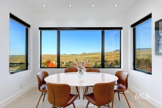 dining room with light hardwood / wood-style flooring and a wealth of natural light