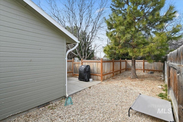 view of yard featuring a patio area and a fenced backyard