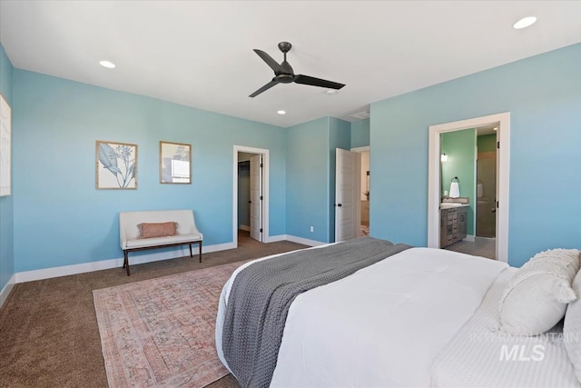 3671 S Pheasant Tail Way, Boise, ID 83716 - bedroom featuring carpet, baseboards, ceiling fan, recessed lighting, and ensuite bathroom