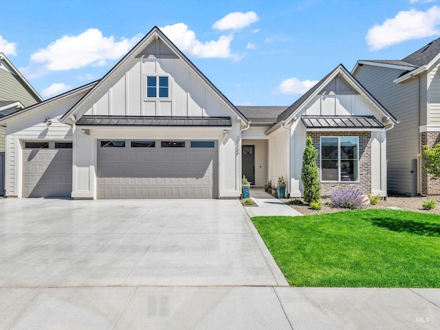 10366 Loneleaf Dr, Nampa, ID 83687 - modern farmhouse style home with board and batten siding, a garage, driveway, and a front yard